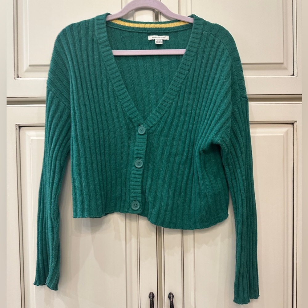 American Eagle Outfitters Green Ribbed Cardigan
